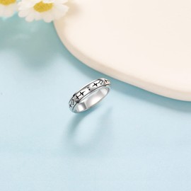 Fidget Ring Sterling Silver Heartbeat Anxiety Ring Semicolon Spinner Band Ring Stress Relief Jewellery Gifts for Women Men, Sterling silver