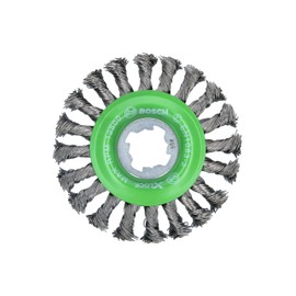 BOSCH WBX429 4-1/2 In. X-LOCK Arbor Stainless Steel Full Cable Knotted Wire Wheel For Applications in Difficult Brushing in Tight Places for Cleaning Welds