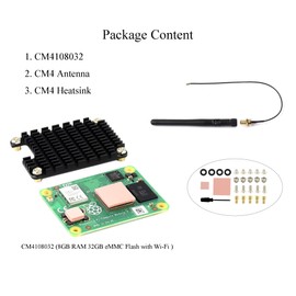 Pi Compute Module 4 Kit Comes with CM4108032-8GB RAM 32GB eMMC Flash with Wi-Fi, with CM4 Heatsink and CM4 Antenna, 2.4GHz and 5.0GHz IEEE 802.11b/g/n/ac Wireless & Bluetooth 5.0 (CM4108032 Kit)