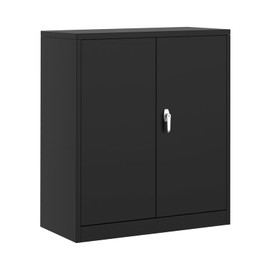 Garage Tool Storage Cabinet with Lock, 35 Inch Heavy-Duty Steel Metal Cabinet with 2 Adjustable Shelves, Rust-Resistant Powder-Coated Office Workshop Utility Storage Organizer for Tools, Black