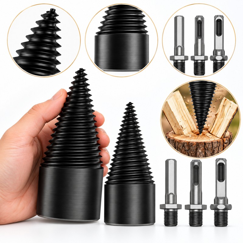 2PC Firewood Log Splitter Drill Bit, 32/42mm High-Carbon Steel Wood