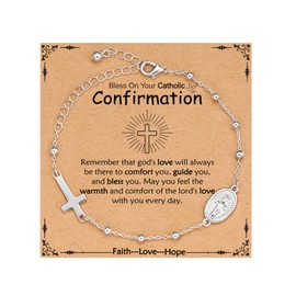 VULETO Catholic Gifts for Women Girls, Rosary Beads Virgin Mary Cross Charm Link Chain Bracelet Religious Baptism First Communion Confirmation Birthday Jewelry Gifts for Daughter Granddaughter, one