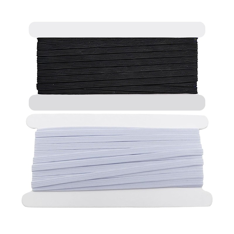 2Psc 6mm Width Elastic for Sewing, 20m White Black Sewing