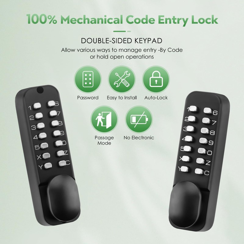 ANNFUZ Pure Mechanical Keyless Entry Keypad Door Knob Lock,Double-Sided Combination&Handle