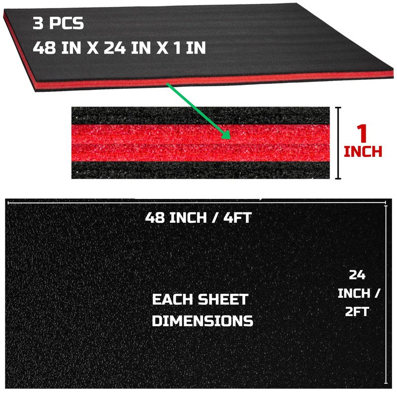 ONREVA Tool Box Foam 3Pack 48x24x1 inch, Foam Inserts for