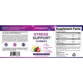 Vitamatic Vitamatic Stress Relief Gummies with GABA, L-Theanine, Lemon Balm C Lemon & Mixed Berry Flavor C 60 Gummies C Vegan, Non-GMO, Gluten-Free