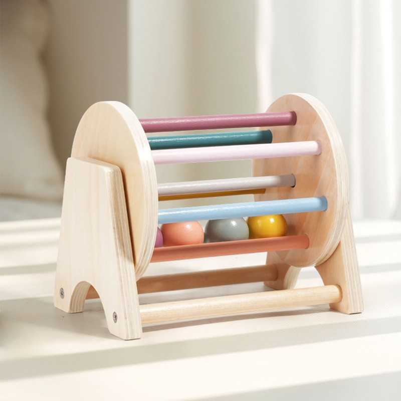 Wooden Rattle Rolling Drum Logic Thinking Hand Eye Coordination Safe