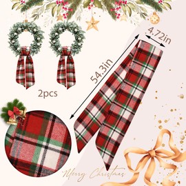 Vickasi 2 Pieces Christmas Wreath Sash for Front Door, Birthday Red Plaid Burlap Ribbon Sash Holiday Wreath Accessories for Baby Shower Wedding Decorations