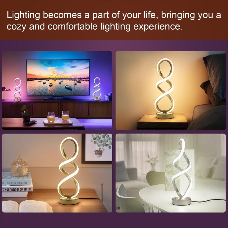 Modern Spiral Table Lamp, Bedside Lamp with Dimmable Metallic Bedside