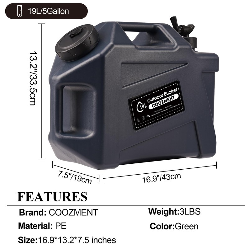 COOZMENT 5 Gallon (19L) Portable Water Containers with Spigot, BPA