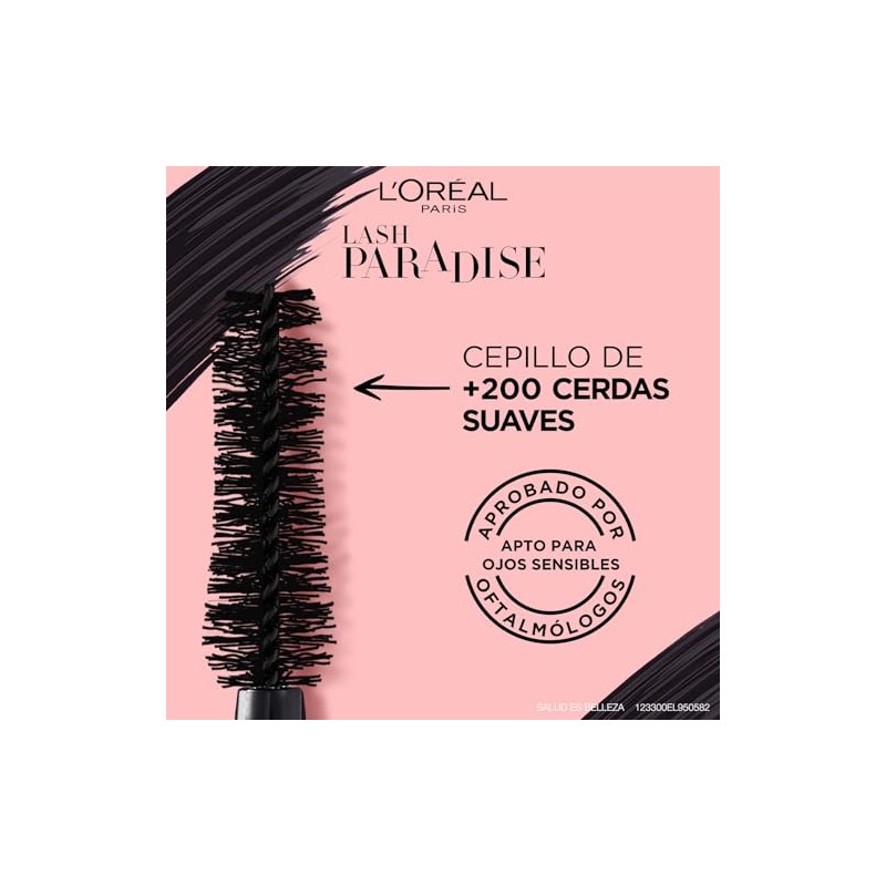 L'Oréal Paris Mascara de Pestañas Lash Paradise Negro, Lavable para