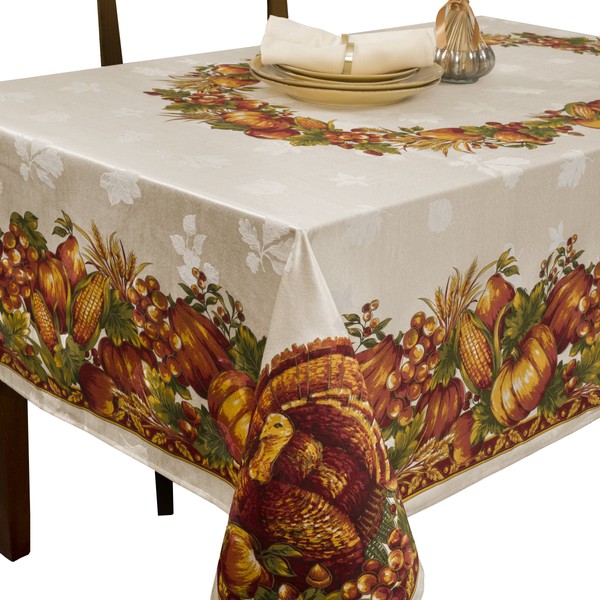 Benson Mills Harvest Splendor Engineered Printed Fabric Tablecloth for Fall, Harvest, and Thanksgiving (60" x 120" Rectangular)