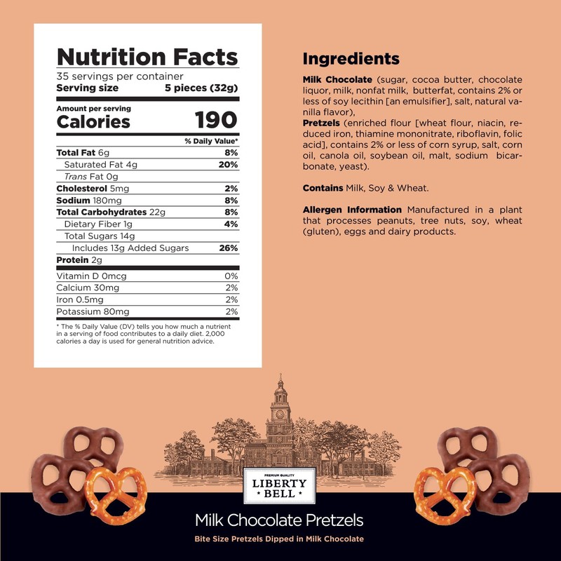 Liberty Bell Real Milk Chocolate Covered Mini Pretzels, 40 Ounce