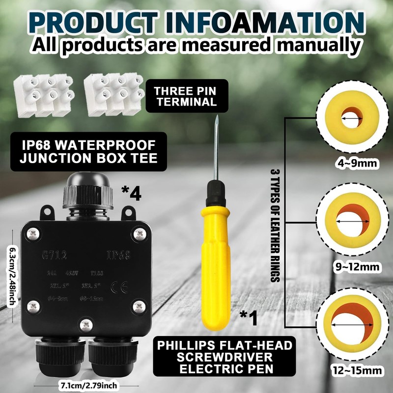 Behogan 4 x Junction Box IP68: Waterproof Outdoor Cable Connector,