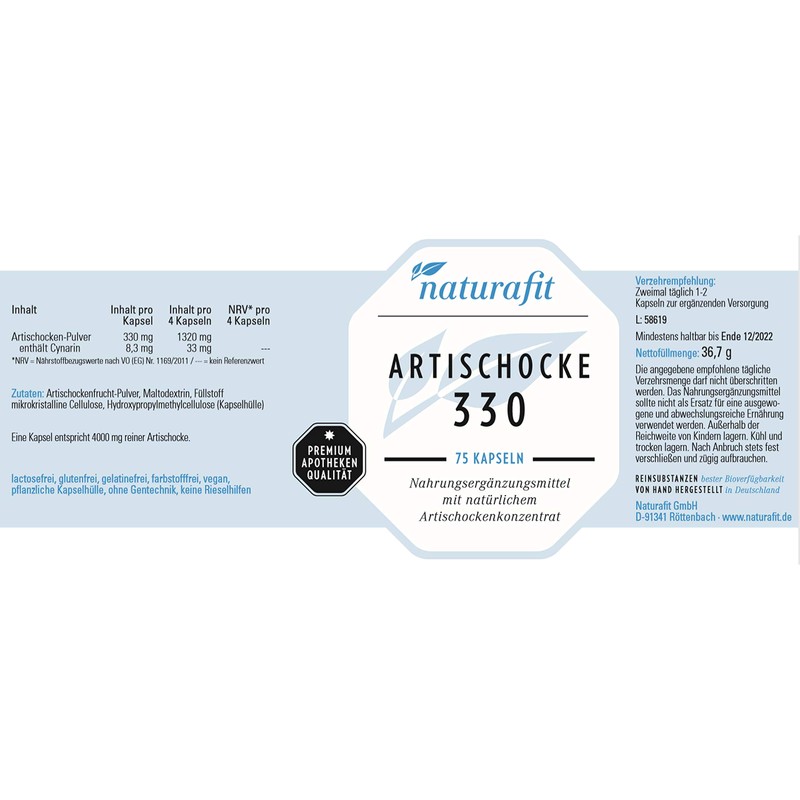 Naturafit Artichoke 330 Capsules, Pack of 75 Capsules