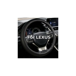 HHMNKK Round Steering Wheel Cover for Lexus ES RX NX UX is GS LS GX LX RC LC,14.5-15 Inches Genuine Leather Anti-Slip Breathable Comfortable, Black Car Interior Accessories