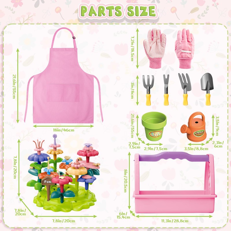 deAO Kids Gardening Play Set, 57 Pieces with Tools, Apron