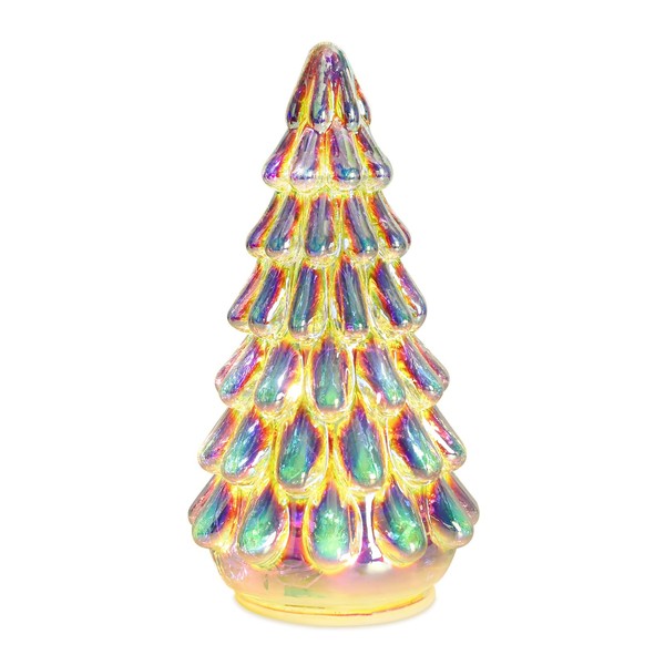 MUMTOP 8 Inch Mercury Glass Christmas Tree, LED Battery Operated