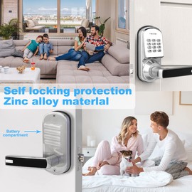 Keyless Entry Handle Door Lock with Keypad Smart Locks for Front Door with Backlit Password Push Button Electronic Deadbolt Lock with Keypad Weatherproof Silver (MT Right Handed Open)