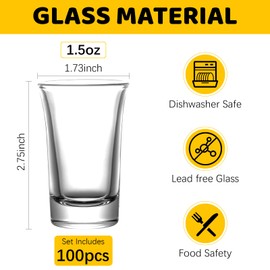 SUN GKOTTA 100 pcs 1.5OZ Heavy Shot Glasses Bulk,For Bar,Wedding and Party