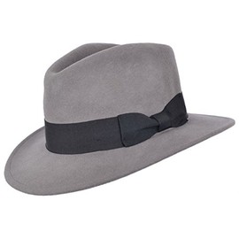 Mens or Womens 100% Wool Fedora Hat with Grosgrain Band Trilby Panama Type Hats (59 cm, Grey)