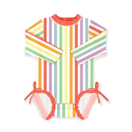 BesserBay Baby Girls' Cute Rash Guard One-Piece UPF 50+ Long Sleeve Swimsuits 0-36 Months, Multi-Coloured Stripes