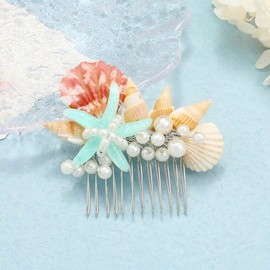 Jeairts Starfish Hair Comb Silver Shell Pearl Headpiece Conch Beach Hair Pieces Star Hair Accessories for Women and Girls