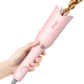 Ufree Automatic Rotating Curling Iron, 1 Inch Ceramic Curling Wand, 1-Click Hair Curler with 3 Heat & Timers, Anti-Scald Design, 1M Ionic Care, Dual Voltage for Travel Beach Waves, Rose Gold