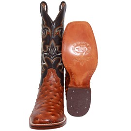 Western Shops Mens Genuine Cowhide Leather Quill Ostrich Print Western Cowboy Square Toe Rodeo Boots (7.5, Cognac)