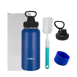SUVIRA Stainless Steel Water Bottle/ Hot12H & Iced 24H/ Wide Mouth,Vacuum Insulated Double Wall/BPA-Free,Leakproof Lid, bouteille D'eau/Gourde isotherme-Ideal for Sport,Gym, Hiking.(Blue, 40 OZ)