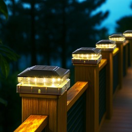 KEILAIMO Solar Post Cap Lights, 2 Pack Upgraded Outdoor Deck Fence Post Solar Lights for 4x4 5x5 Wood/Vinyl Posts, IP65 Waterproof, 10-12 Hours Warm White Glow for Garden/Patio/Porch - Black