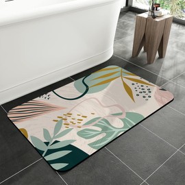 jajoaier Abstract Tropical Leaves Bath Rugs,Non-Slip and Absorbent Bathroom Rug Mat,Soft Dry Fast Machine Washable Bath Mats for Bathroom Kitchen Bathtub,Home Decor Accessories,15.7"×23.6"