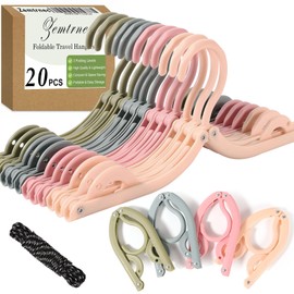 Erinnmy 20 Pcs Travel Hangers Foldable Hangers, Portable Folding Clothes Hanger, Lightweight Folding Hanger Travel Accessories for Home School, 4 Colors with Clothesline