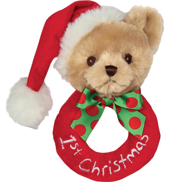 Bearington Baby 1st Christmas, 5.5 Inch Teddy Bear Plush Stuffed Animal, Soft Baby Rattles and Plush Rings