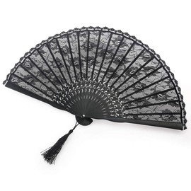 MILISTEN 1PC Black Lace Fan Hand Fan Folding Fan Butterfly Print Handheld Folding Fan with Tassel for Weddings Picnics Wedding Party Home (Black)