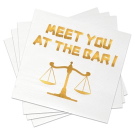 50 Pack of Gold and White Meet You At The Bar Paper Cocktail Napkins,Law School Funny Graduation Napkins,Class of 2025 Law School Graduation Party Decorations