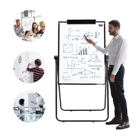 28 * 40 Inches White Board with Stands, Dry Erase Board with Stand, Dry Erase Board Easel, Magnetic Portable Dry Erase Easel Board Double Sided, Height Adjustable for Teaching Presentation Meeting
