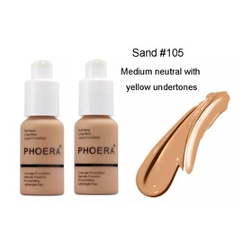 Phoera® Full Coverage Foundation Soft Matte Oil Control Concealer 30ml Flawless Cream Smooth Long Lasting (2 PCS SET) (F105 Sand 2 pcs SET)