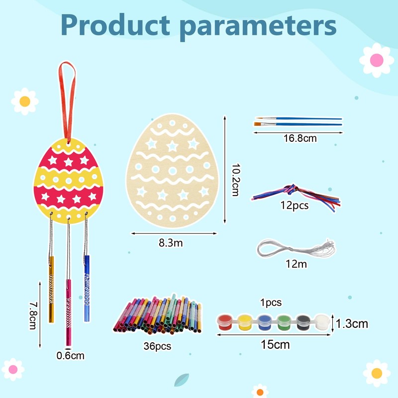 HAKOTOM Pack of 12 Easter Eggs Wind Chimes Craft Set