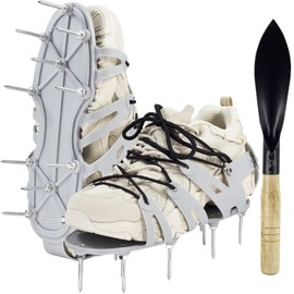 JIANFA Lawn Aerator Shoes, Grass Aerator Shoes with Long 5.7cm Spikes and 30cm Garden Shovel Maual Lawn Aerators for Home Garden and Yards