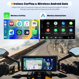SIXTOP Motorrad-Carplay-Bildschirm, Kabelloses CarPlay und Android Auto für Moto,8.1-Zoll-wasserdichter Touchscreen, Bluetooth Audio, GPS-Navigation, EQ, Siri