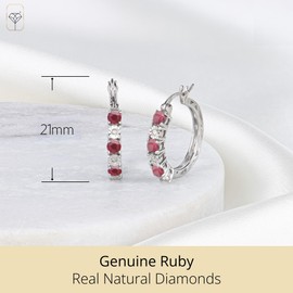 Real Diamond and Red Ruby Hoop Earrings for Women | 925 Sterling Silver Gemstone July Birthstone Earring | Hypoallergenic Real Diamond Hoop Earrings for Women by MAX + STONE