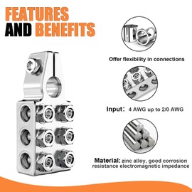 Battery Terminal Connectors, Lead Acid Battery Terminal Clamps with 8AWG up to 4/0(XL) AWG Gauge, 12-Way Terminal Clamps Positive and Negative (+/-) for SAE/DIN/EN Tapered Top Post