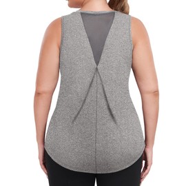 COOTRY Womens Plus Size Workout Tops Loose Fit Tank Tops Athletic Gym Yoga Clothes Light Gray 1XL
