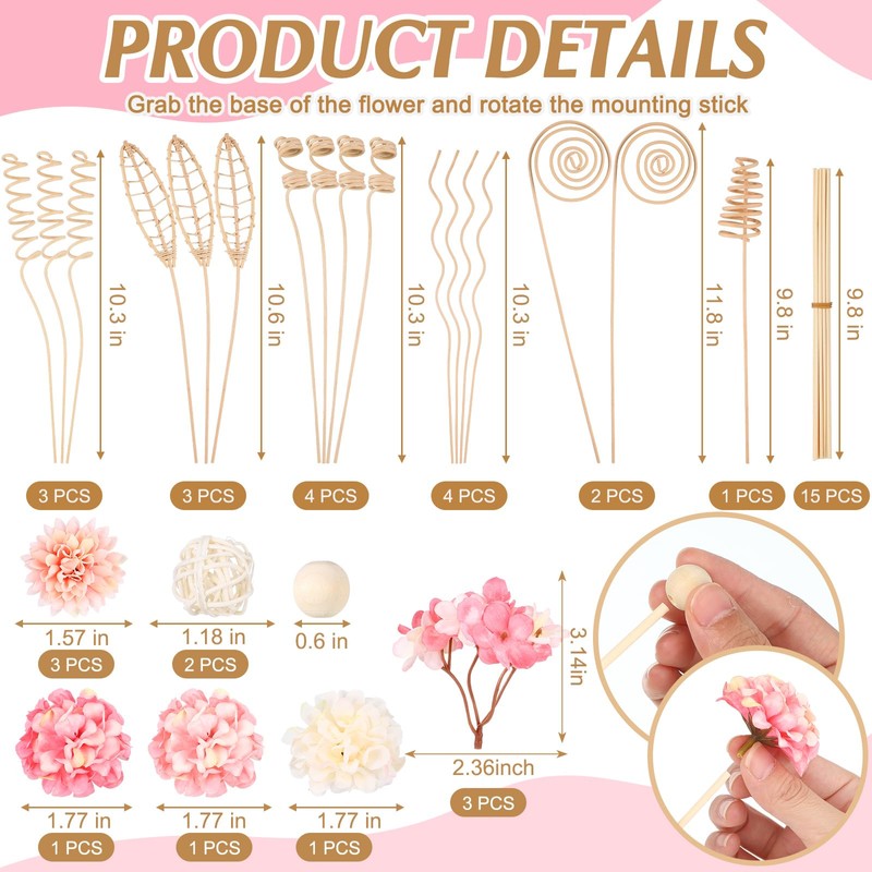 Queekay 32 Pcs Reed Diffuser Sticks Set Include 21pcs Natural