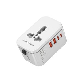 DE Reiseadapter Weltweit, Reisestecker Adapter Weltweit mit 2 USB A und 2 USB C, Universal Travel Adapter für Deutschland USA England Australien EU Japan, Internationaler Stecker, Weiß
