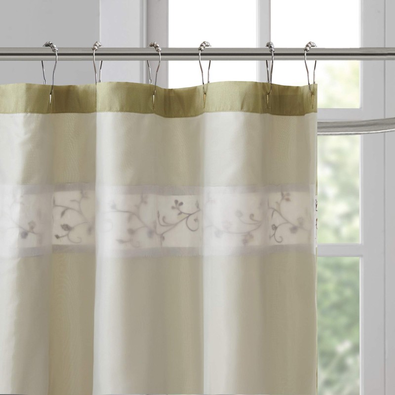 Madison Park Serene Shower Curtain Faux Silk Embroidered Floral Machine