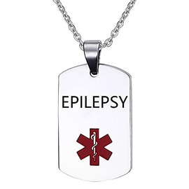 YQSLIN Epilepsy Medical Alert ID Necklace for Men Stainless Steel Emergency Medical Alert Jewelry Dog Tag Necklace Women