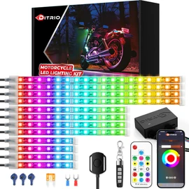 12PCS Motorcycle Led Lights with Brake Turn Signal,Underglow Light Kits with DITRIO APP/RF Remote Control, Dual Zone,Waterproof,12V Pixelglow Led RGB Lights for Motorcycles, Golf Carts, ATVs, UTVs