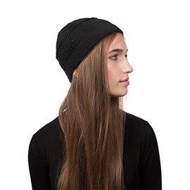 Landana Headscarves Black Cotton Kufi Beanie Hat with Folded Edge